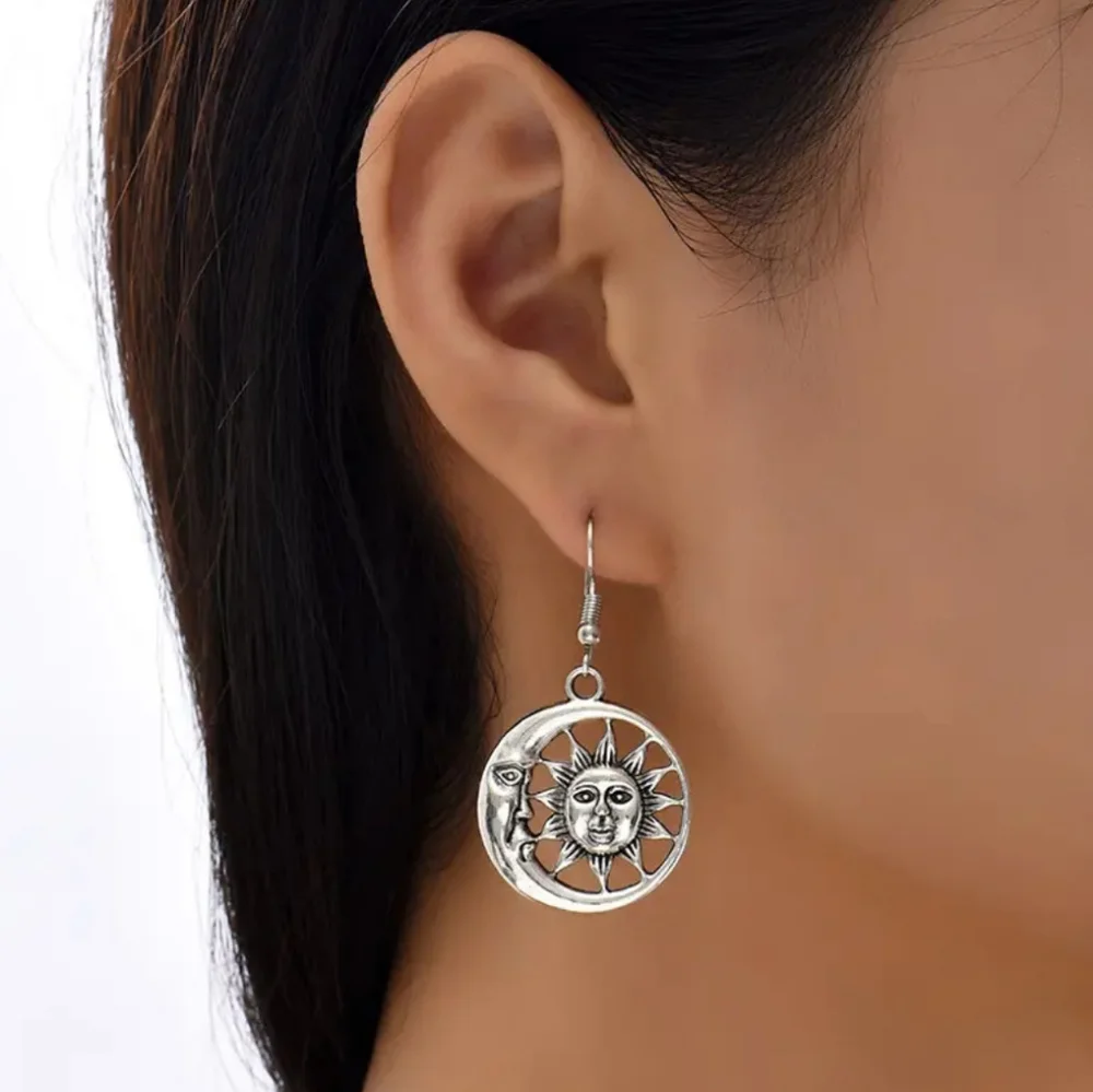 Silver Sun Moon Earrings